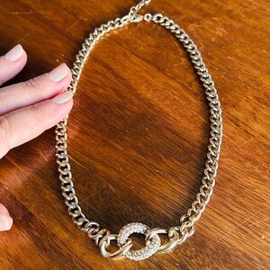 Vintage Elegant Gold Tone Chunky Chain Necklace with Crystal Accents